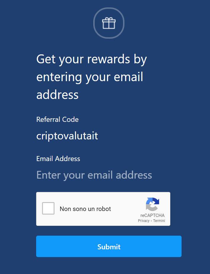 Schermata di prima registrazione di Crypto.com